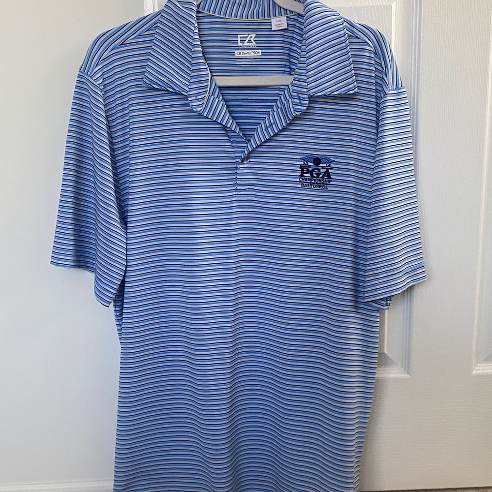 PGA Tour Light Blue and White Polo Shirt